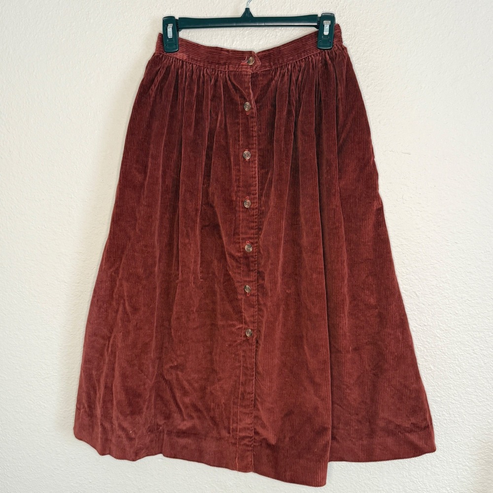Vintage XS Handmade Dark Academia Cottage Wide Wale Corduroy Button Midi Skirt